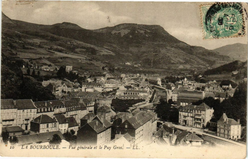 Carte postale ancienne La Bourboule-Vue générale et le Puy Gros à La Bourboule
