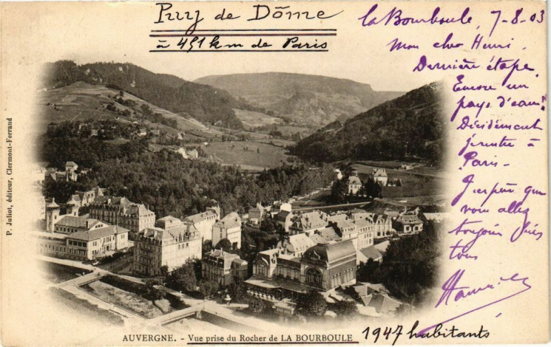 Carte postale ancienne Auvergne-Vue prise du Rocher de La Bourboule à La Bourboule