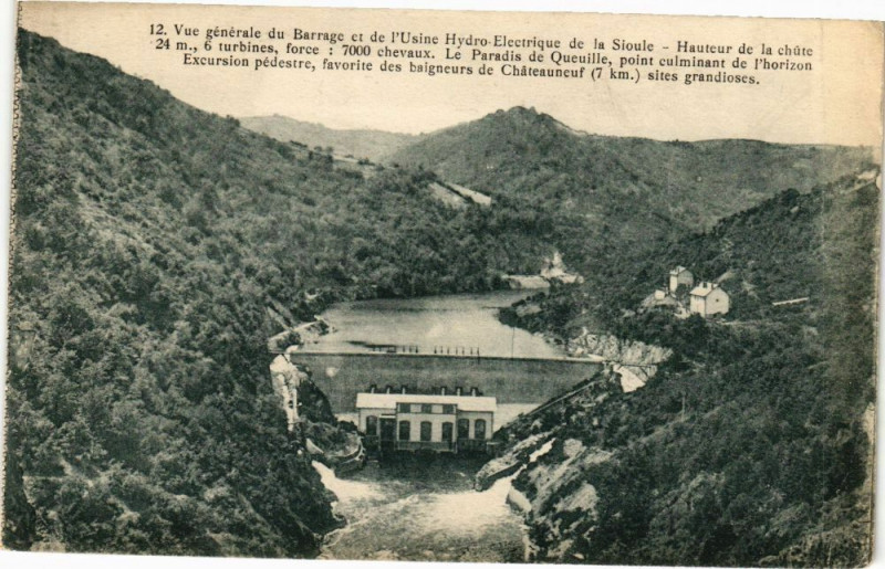 Carte postale ancienne Vue générale du Barrage et de l'Usine Hydro-Electrique de la Sioule