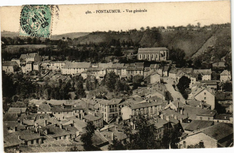 Carte postale ancienne Pontaumur - Vue générale à Pontaumur