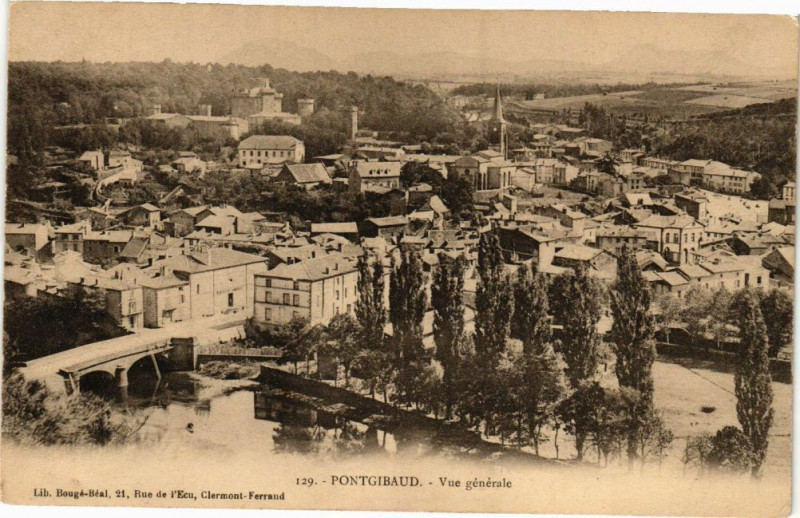Carte postale ancienne Pontgibaud - Vue générale à Pontgibaud