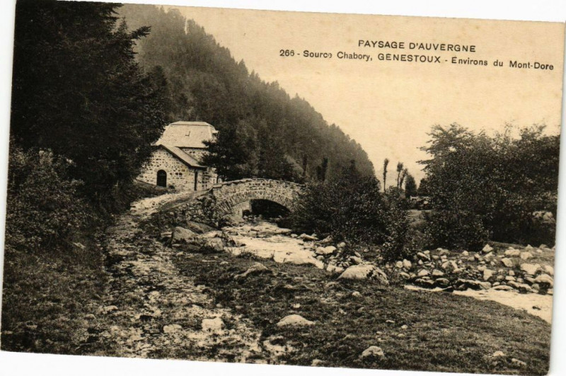 Carte postale ancienne Paysage d''Auvergne-Sources Chabory Genestoux-Env. du Mont-Dore à Mont-Dore