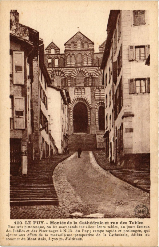Carte postale ancienne Le Puy-en-Velay - Montée de la Cathédrale et Rue des Tables au Puy-en-Velay