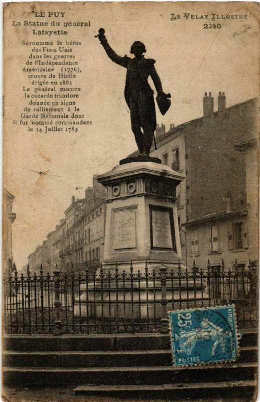Carte postale ancienne Le Puy - La Statue du general Lafayette - Le Velay Illustre