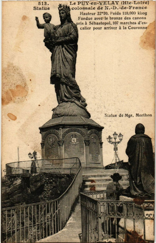 Carte postale ancienne Le Puy-en-Velay (Hte-Loire) - Statue colossale de N.-D.-de-France au Puy-en-Velay