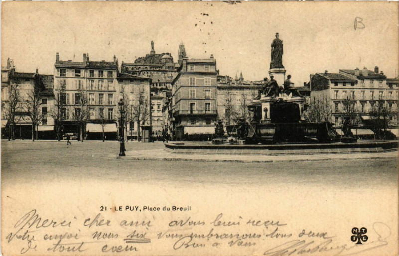 Carte postale ancienne Le Puy - Place du Breuil