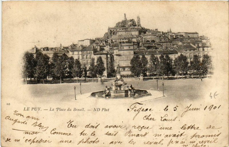 Carte postale ancienne Le Puy - La Place du Breuil