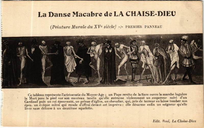 Carte postale ancienne La Danse Macabre de La Chaise-Dieu - (Peinture Murale du Xv siecle à La Chaise-Dieu