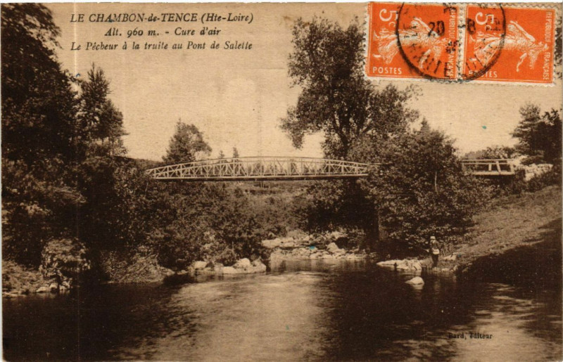 Carte postale ancienne Le Chambon-de-Tence (Hte-Loire) alt 960 m - Cure d'air-Le Pecheur à Tence