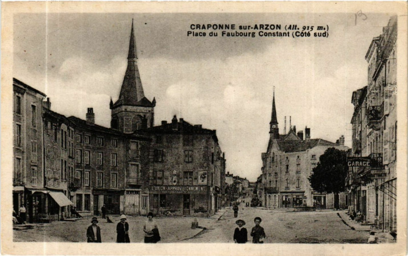 Carte postale ancienne Craponne-sur-Arzon (Alt 915 m) - Place du Faubourg Constant (Cote à Craponne-sur-Arzon