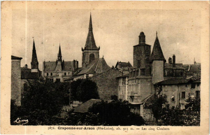 Carte postale ancienne Craponne-sur-Arzon (Hte-Loire) - Alt 915 m - Les cinq Clochers à Craponne-sur-Arzon
