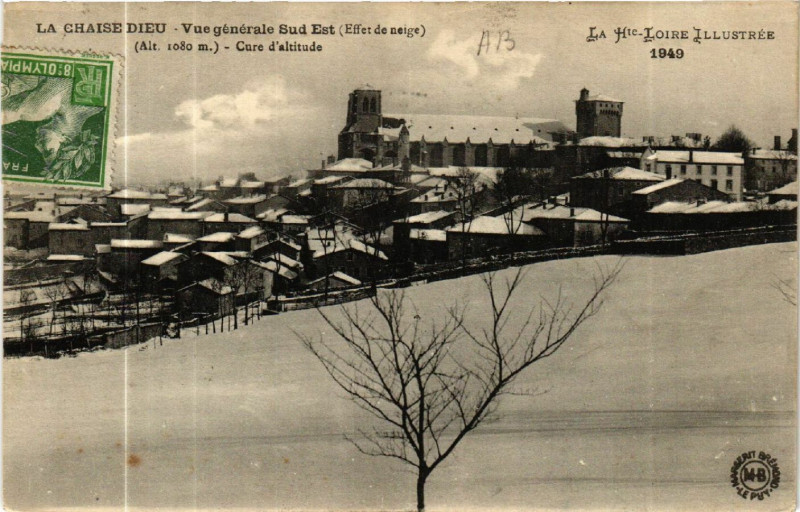 Carte postale ancienne La Chaise-Dieu - Vue générale Sud-Est (Effet de neige) Alt 1080 m à La Chaise-Dieu
