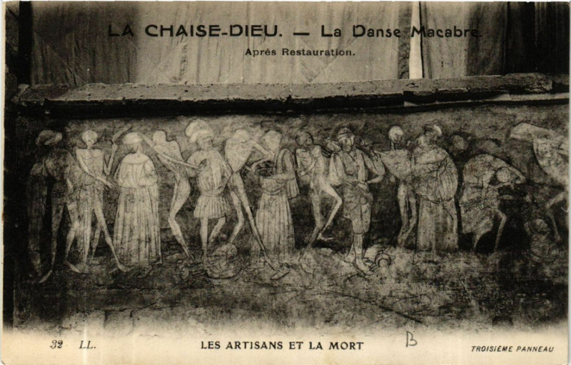 Carte postale ancienne La Chaise-Dieu La Danse Macabre Apres Restauration Les Artisans à La Chaise-Dieu