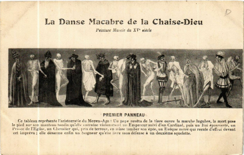 Carte postale ancienne La Danse Macabre de la Chaise-Dieu - Premier Panneau à La Chaise-Dieu