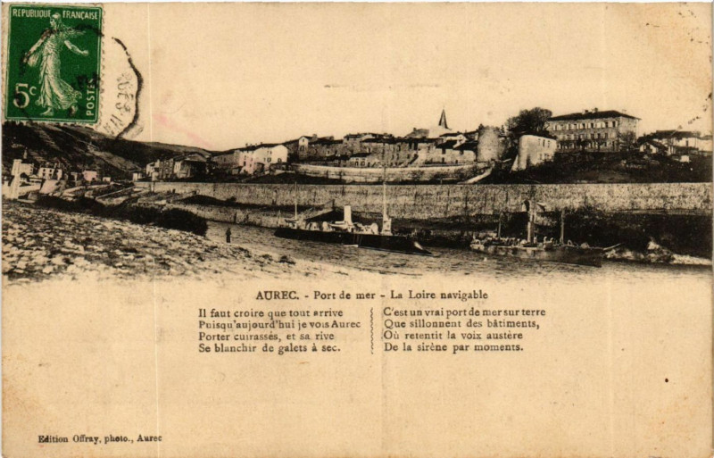 Carte postale ancienne Aurec - Port de mer - La Loire navigable