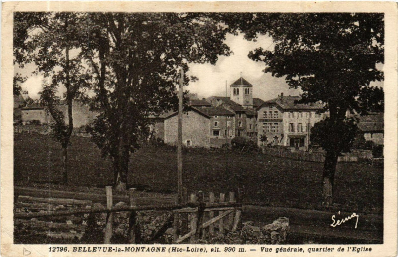 Carte postale ancienne Bellevue-la-Montagne(Hte-Loire) alt 990 m- Vue generale,quartier .. à Bellevue-la-Montagne