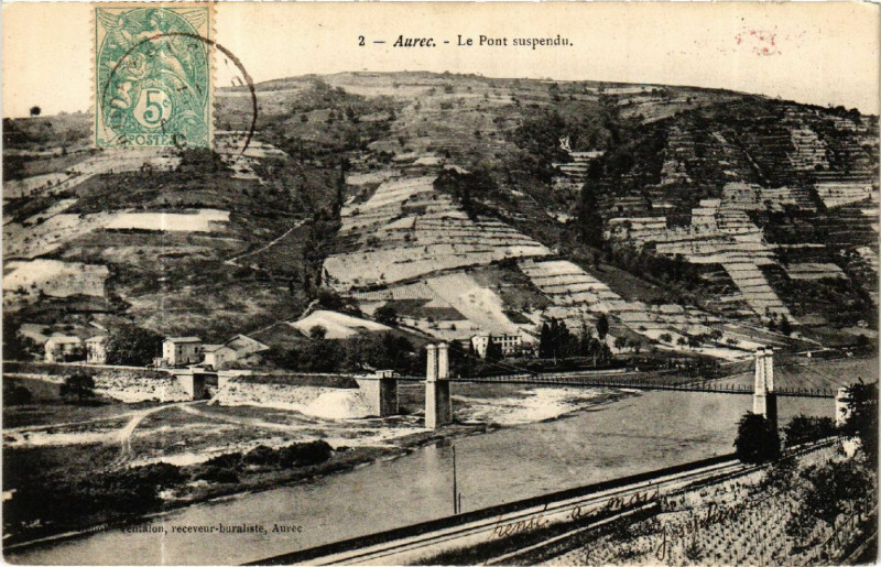 Carte postale ancienne Aurec- Le Pont suspendu
