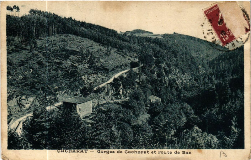 Carte postale ancienne Cacharat - Gorges de Cacharat et route de Bas