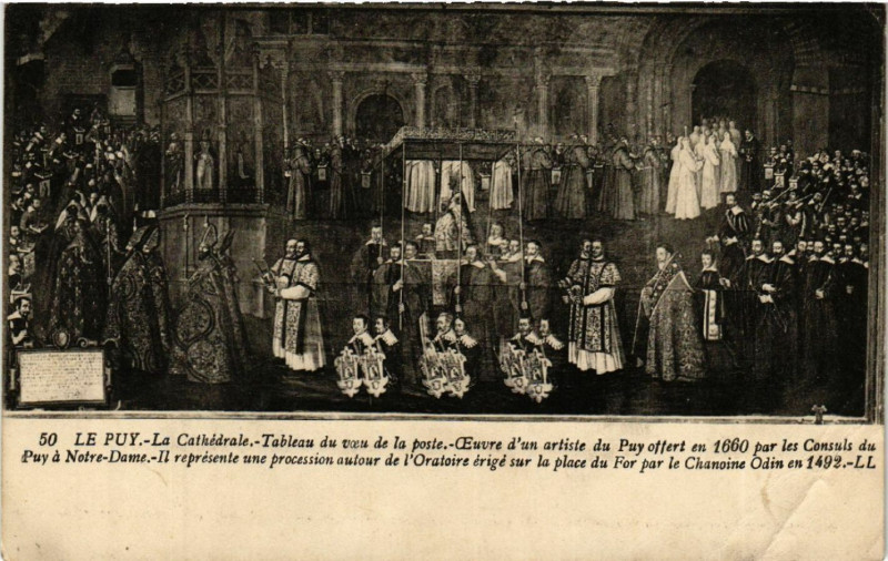 Carte postale ancienne Le Puy - La Cathedrale - Tableau du voeu de la poste - CEuvre d'un
