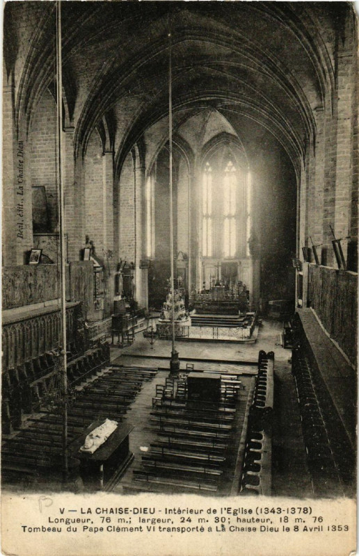 Carte postale ancienne La Chaise-Dieu - Interieur de l'Eglise (1343-1378) - Long. 76 m, à La Chaise-Dieu
