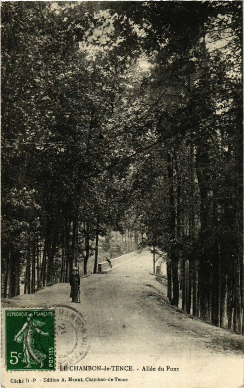 Carte postale ancienne Chambon-de-Tence - Allee du Pont à Tence