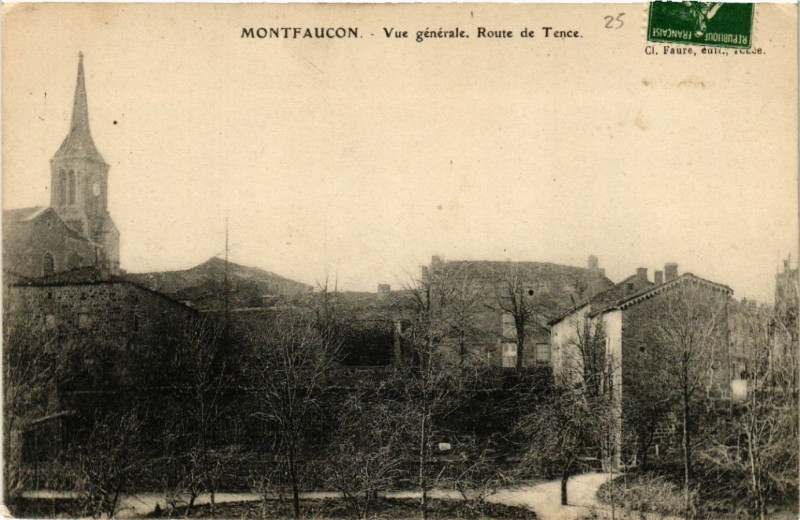 Carte postale ancienne Montfaucon - Vue générale. Route de-Tence à Tence