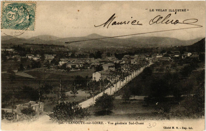 Carte postale ancienne Lavoute-sur-Loire - Vue générale Sud-Ouest à Lavoûte-sur-Loire