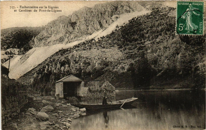 Carte postale ancienne Embarcadere sur le Lignon et Carrieres de Pont-de-Lignon