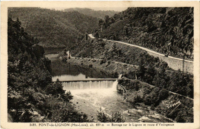 Carte postale ancienne Pont-de-Lignon (Hte-Loire) alt 489 m - Barrage sur le Lignon