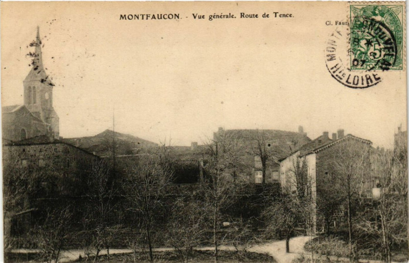 Carte postale ancienne Montfaucon - Vue générale. Route de-Tence à Tence