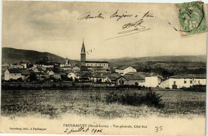 Carte postale ancienne Paulhaguet (Haute-Loire) - Vue générale cote Sud à Paulhaguet
