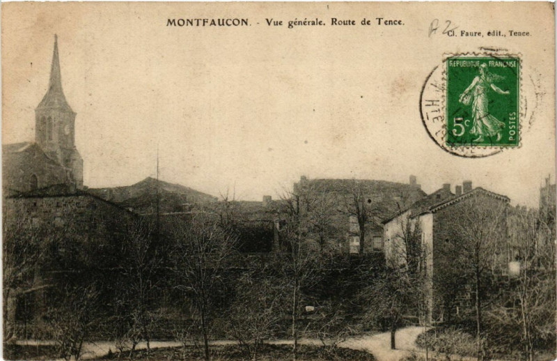 Carte postale ancienne Montfaucon - Vue générale. Route de-Tence à Tence