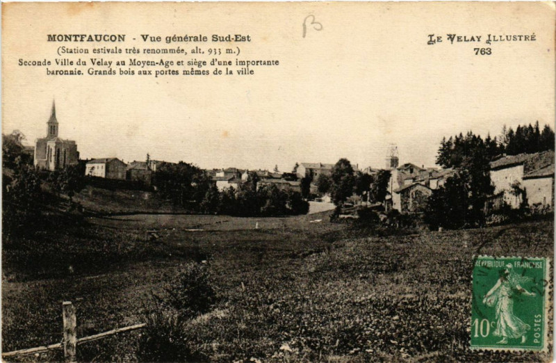 Carte postale ancienne Montfaucon - Vue générale Sud-Est (Station estivale tres renommée