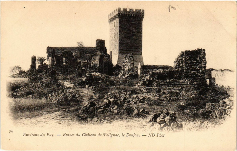 Carte postale ancienne Env. du Puy - Ruines du Chateau de Polignac le Donjon à Polignac