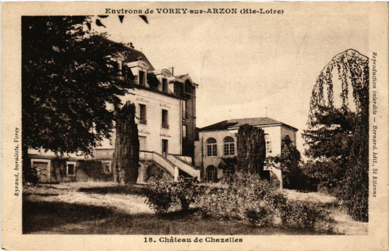 Carte postale ancienne Env. de Vorey-sur-Arzon (Hte-Loire) - Chateau de Chazelles à Chazelles
