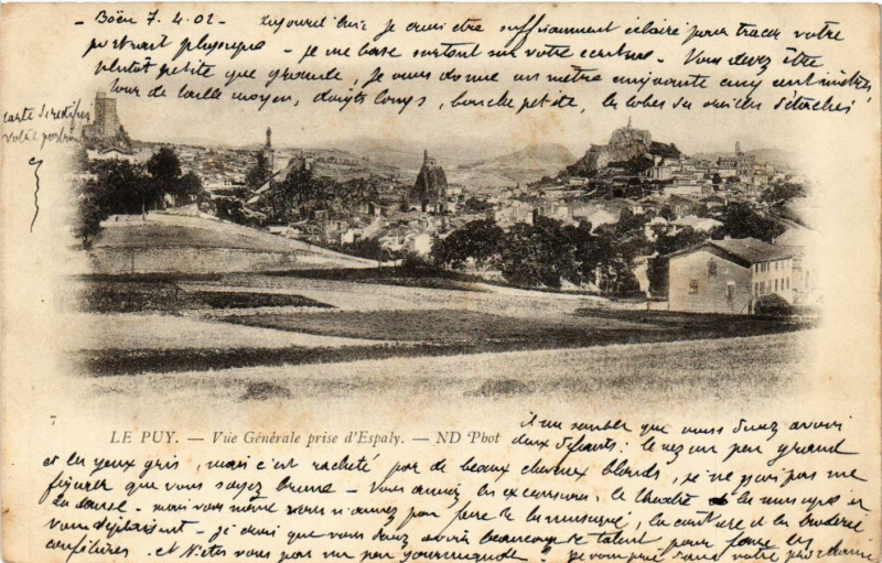 Carte postale ancienne Le Puy - Vue générale orise d'Espaly