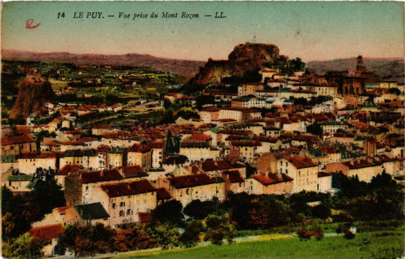 Carte postale ancienne Le Puy - Vue prise du Mont Rozon