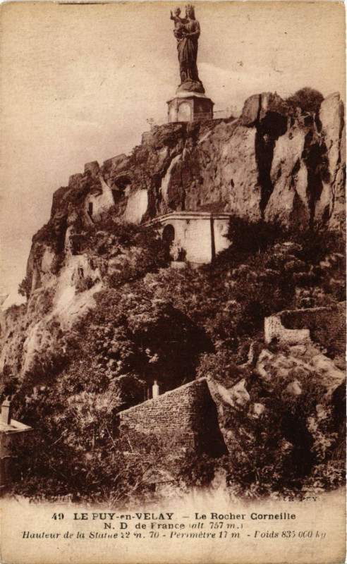 Carte postale ancienne Le Puy-en Velay - Le Rocher Corneille N. D de France au Puy-en-Velay