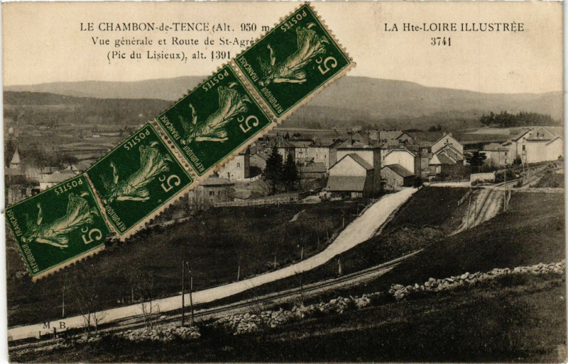 Carte postale ancienne Le Chambon-de-Tence - Vue générale et Routée de St-A. à Tence