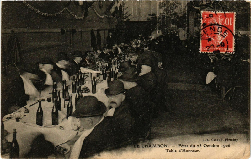 Carte postale ancienne Le Chambon - Fetes du 28 Octobre 1906 - Table d'Honneur