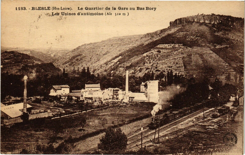 Carte postale ancienne Blesle (Hte-Loire) -Le Quartier de la Gare au Bas Bory Les Usines à Blesle
