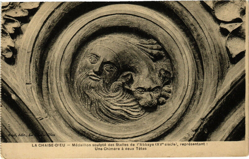 Carte postale ancienne La Chaise-Dieu - Medaillon sculpte des Stelles de l'Abbaye (XVs.) à La Chaise-Dieu
