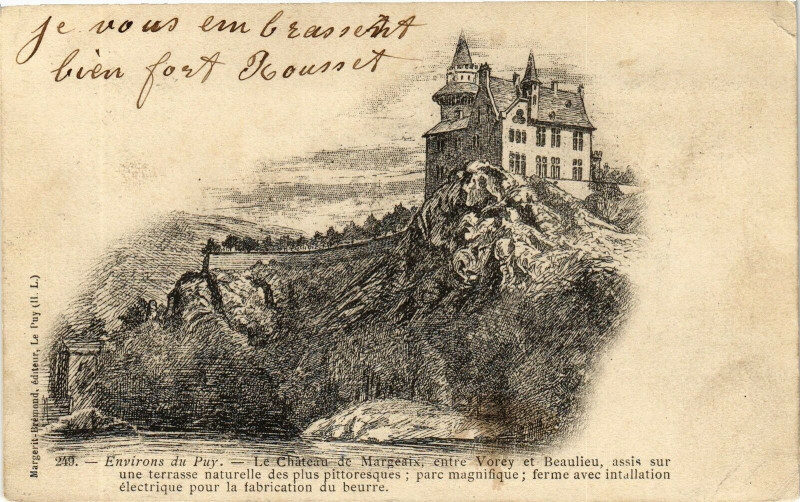 Carte postale ancienne Env. du Puy - Le Chateau de Margeaix entrée Vorey et Beaulieu à Vorey