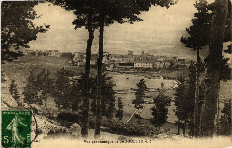 Carte postale ancienne Vue panoramique de Saugues à Saugues