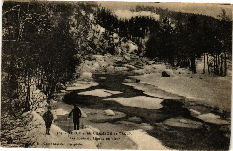 Carte postale ancienne -Tence et le Chambon-de-Tence - Les bords du Lignen en hiver à Tence