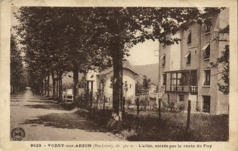 Carte postale ancienne Vorey sur Arzon (Hte-Loire) L'allée par la route du Poy à Vorey