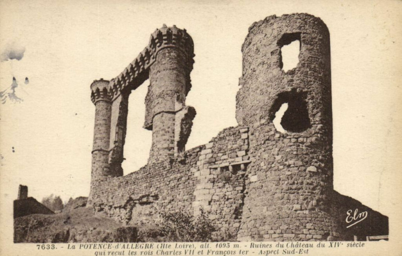 Carte postale ancienne La Potence d'Allegre (Hte.Loire) Ruines du Chateau du Xiv. siecle à Tence