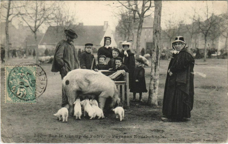 Carte postale ancienne Sur le Champ de Foire - Paysans Bourbonnais