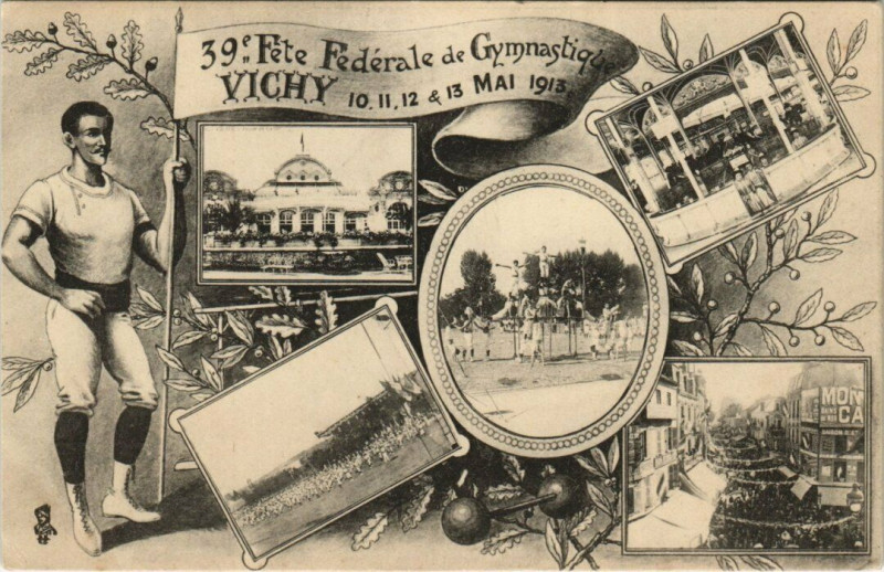 Carte postale ancienne Fete Fed. De Gymn. Vichy - collage à Vichy