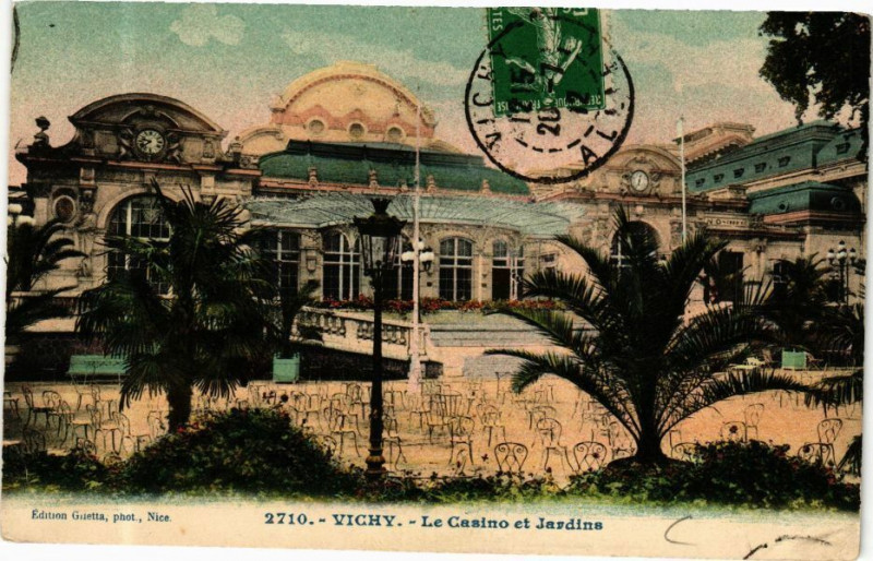 Carte postale ancienne Vichy Le Casino et Jardins à Vichy